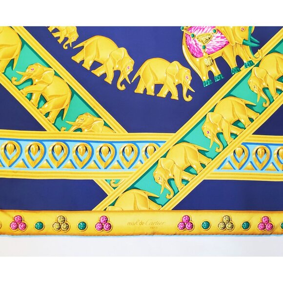 Cartier Multi-Color Multi-Elephants Silk Jacquard "Must de Cartier" Scarf Wrap - Picture 8 of 8